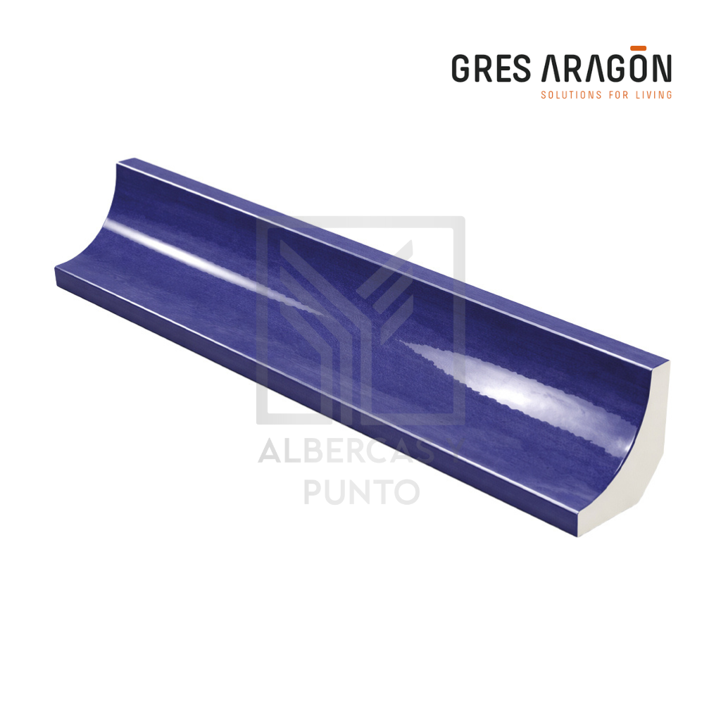 Gres de Aragón: Pieza Redondeada para Media Caña Azul Oscuro